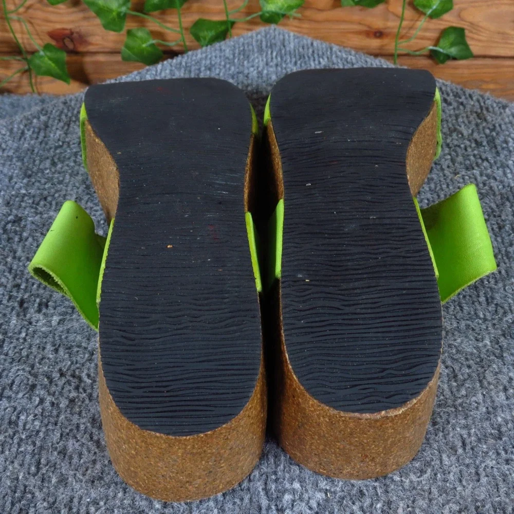 Lola Sabbia Women Wedge Platform Sandals Size 40 Lime Green Leather